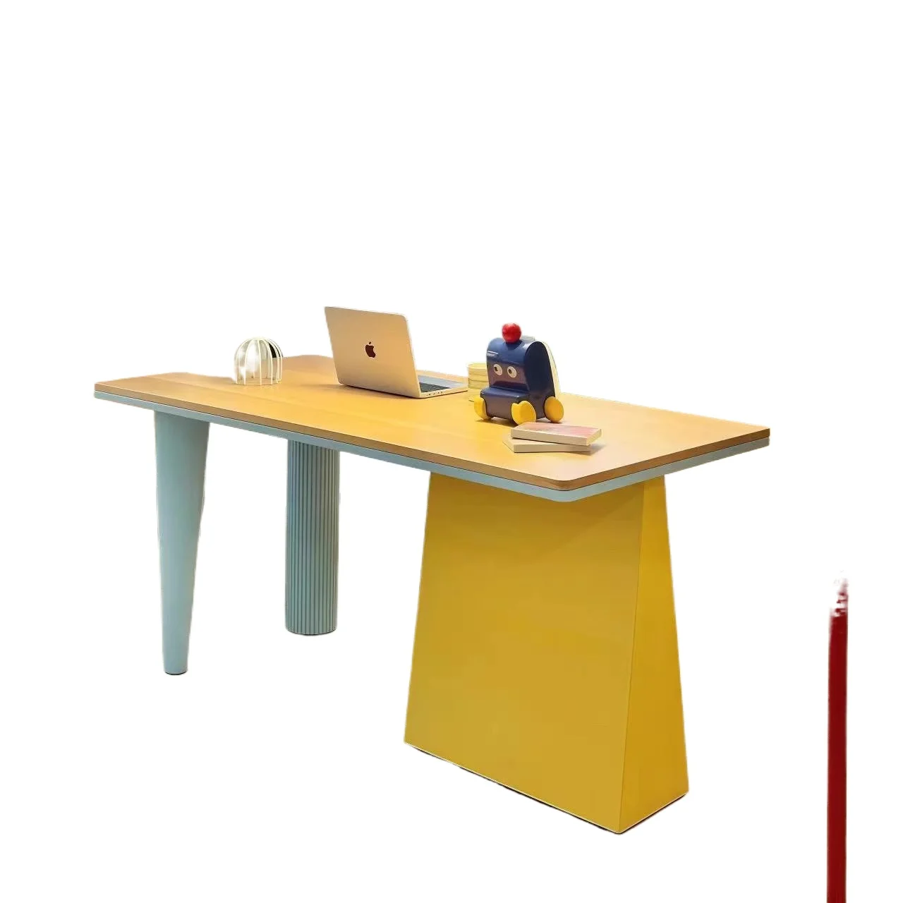 Rectangle Nordic style dining table, poplar table top, color irregular shape legs; removable, easy to move, suitable for dining;