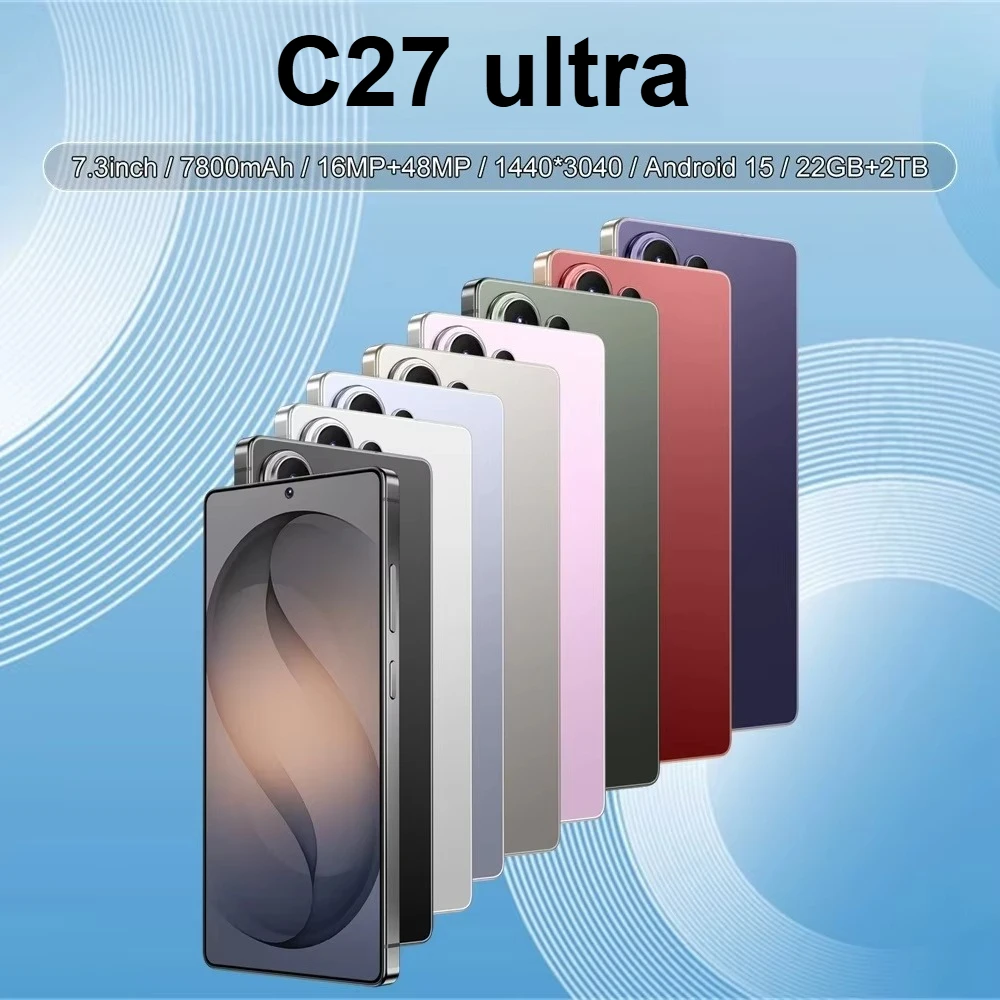 K-Touch Smartphone C27 ultra 5G Cell Phone 7.3 Inch 7800mAh Battery Mobile Phones Android Full Display 48MP Camera 22GB RAM 2TB ROM Face ID Unlocked Android 15 Cell Phone with FM Radio GPS