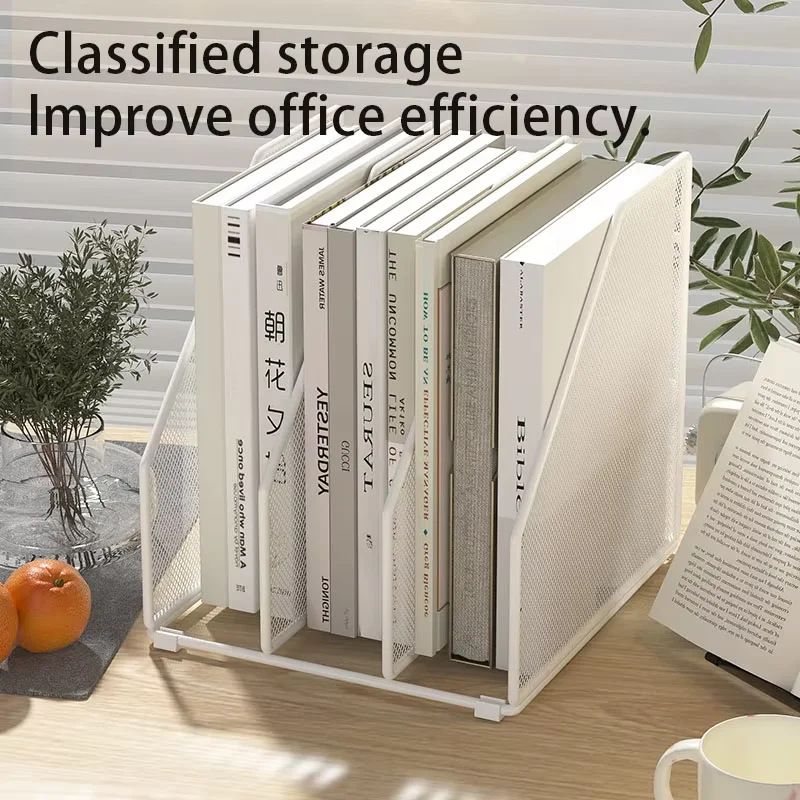 2-in-1 Metal Wire Desktop File Rack, Horizontal Vertical Document Book Magazine Holder Organizer for Office Study Room
