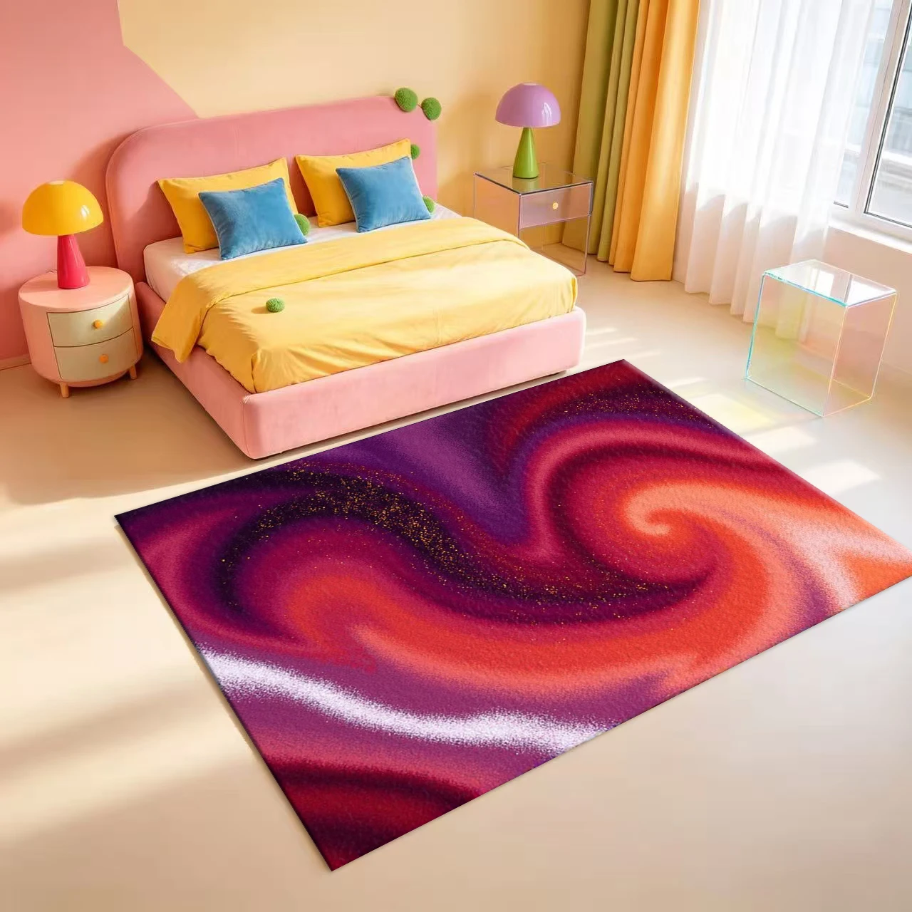 Red Purple Glitter Swirl Marble Carpet Reflective Psychedelic Gradient Home Interior Carpet