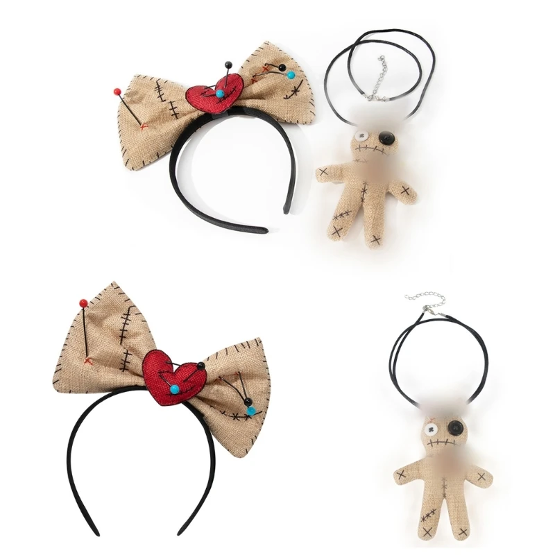 652F Bowtie Đầu Búp Bê Voodoo Vòng Cổ Trang Phục Hóa Trang Ác Búp Bê Hairhoop