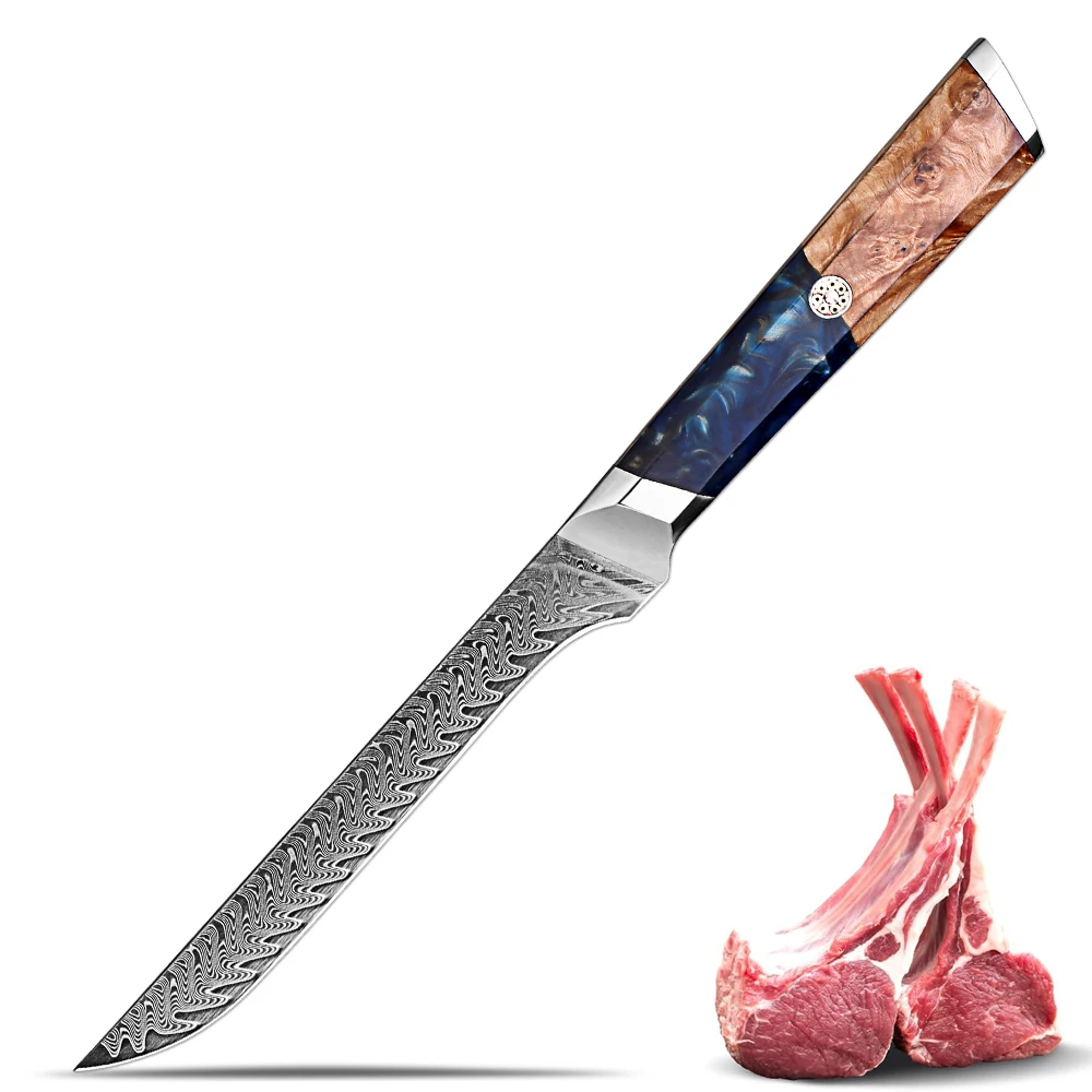 Boning Knife Professional 6 Inch Japanese Fillet Knife Damascus Steel Fish Knife Super Sharp Boning Blade for Meat Poultry Cut