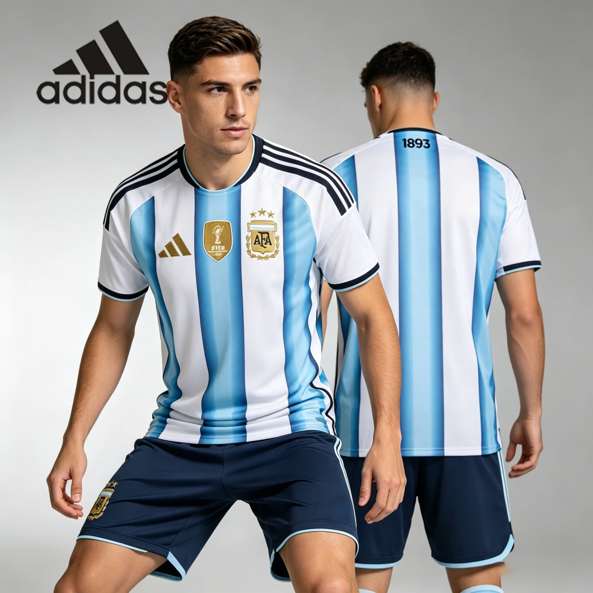 Conjunto de Camiseta y Pantalones Cortos Retro de la Selección Argentina de Fútbol, Mundial 2006, Adidas, Talla 26, JM1325+JM8396