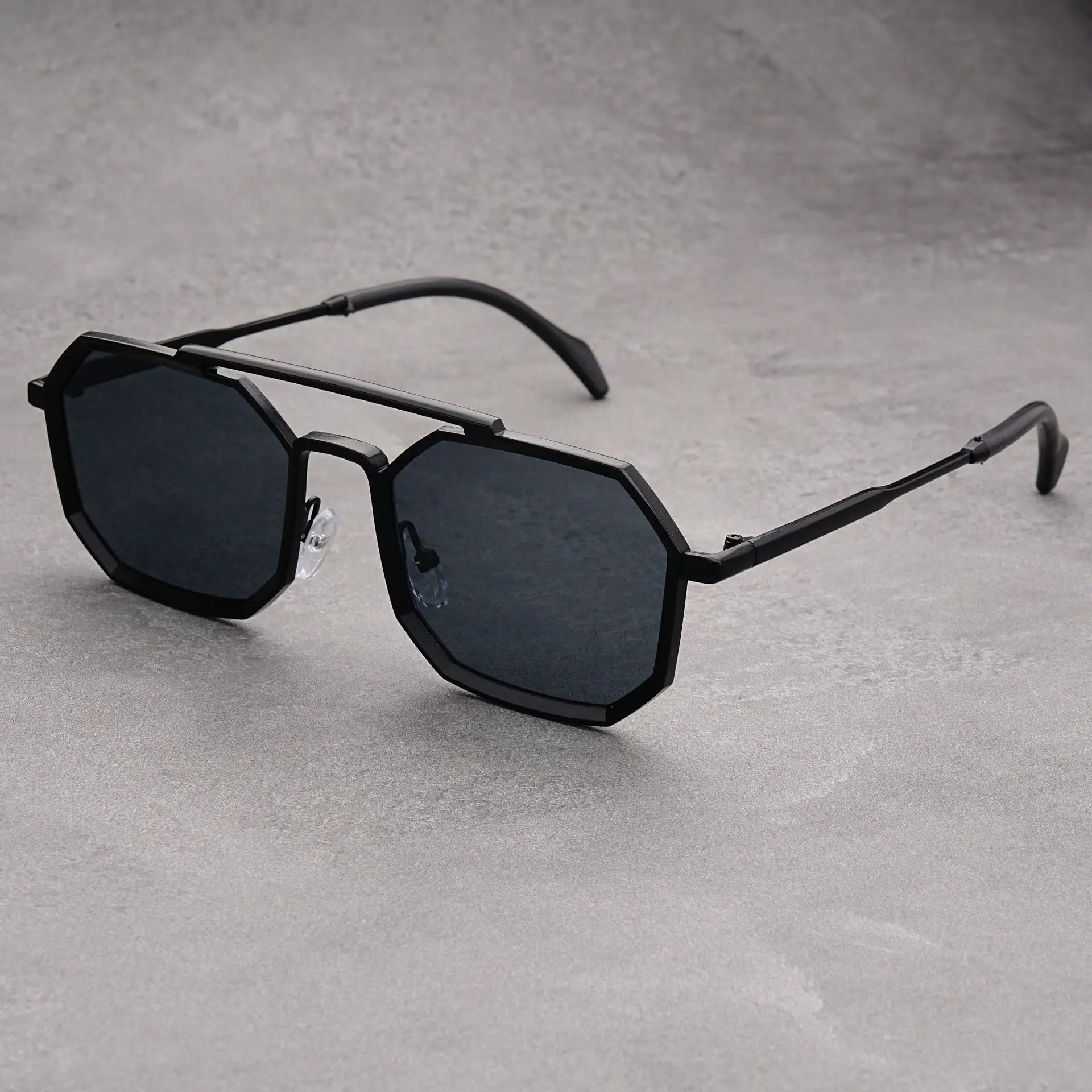 New Double Beam Metal Eyeglasses Large Frame Polygon Sunglasses Fashion Men Glasses Women Eyewear UV400 Gafas De Sol