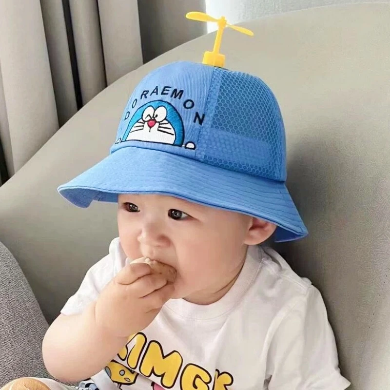 Doraemon Kids Bucket Hat Cute Cartoon Anime Child Beach Round Cap Full Fabric Kuromi Fashion Trend Bamboo Dragonfly Kids Gift