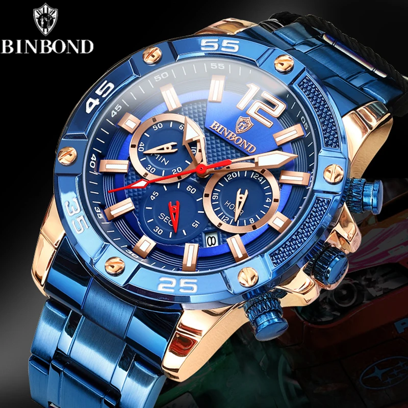 BINBOND Fashion Boutique Men\'s Quartz Watch Waterproof Luminous Chronograph Multifunctional Stainless Steel Business Men\'s Watch