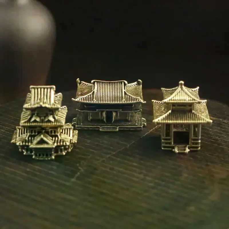 Brass Ancient Architecture Figurines Home Decor Chinese Ancient Buildings Pavilions Fairy Garden Miniatures Fish Tank Decoration