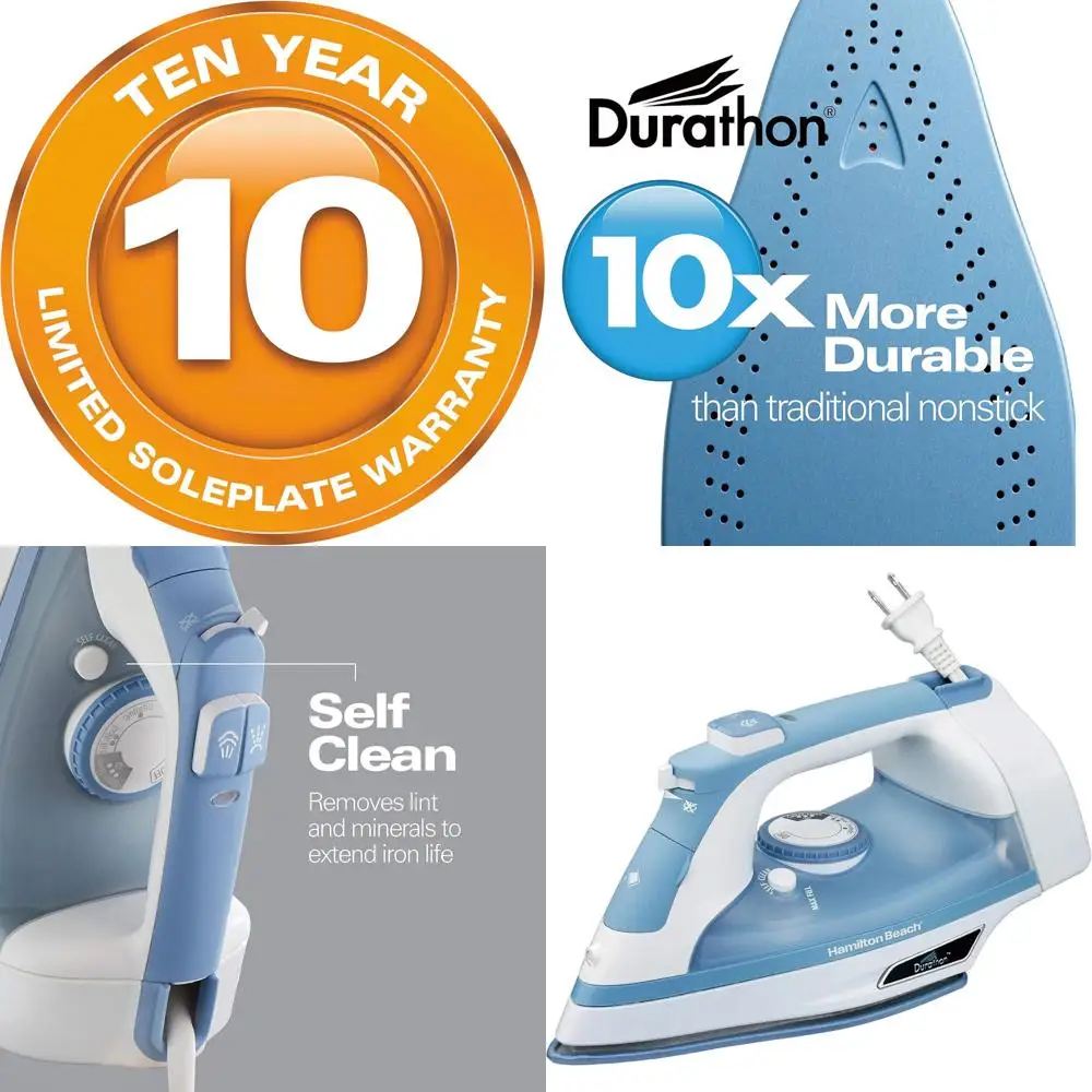 

Паровой утюг с подошвой, устойчивой к царапинам, регулируемой подачей пара, кабелем длиной 2,4 м, автоматическим отключением, мощностью 1500 Вт, синий