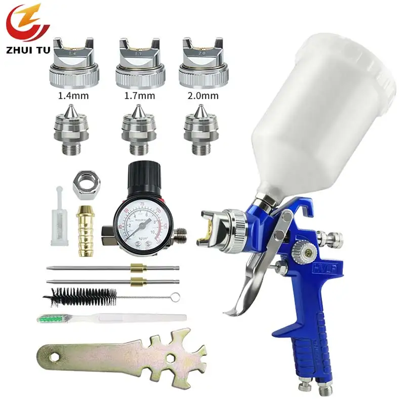 High Atomization Air 1000ml Cups Spray Gun Tools Set 1.4/1.7/2.0mm HVLP Nozzle For Car Primer Furniture Surface Spray