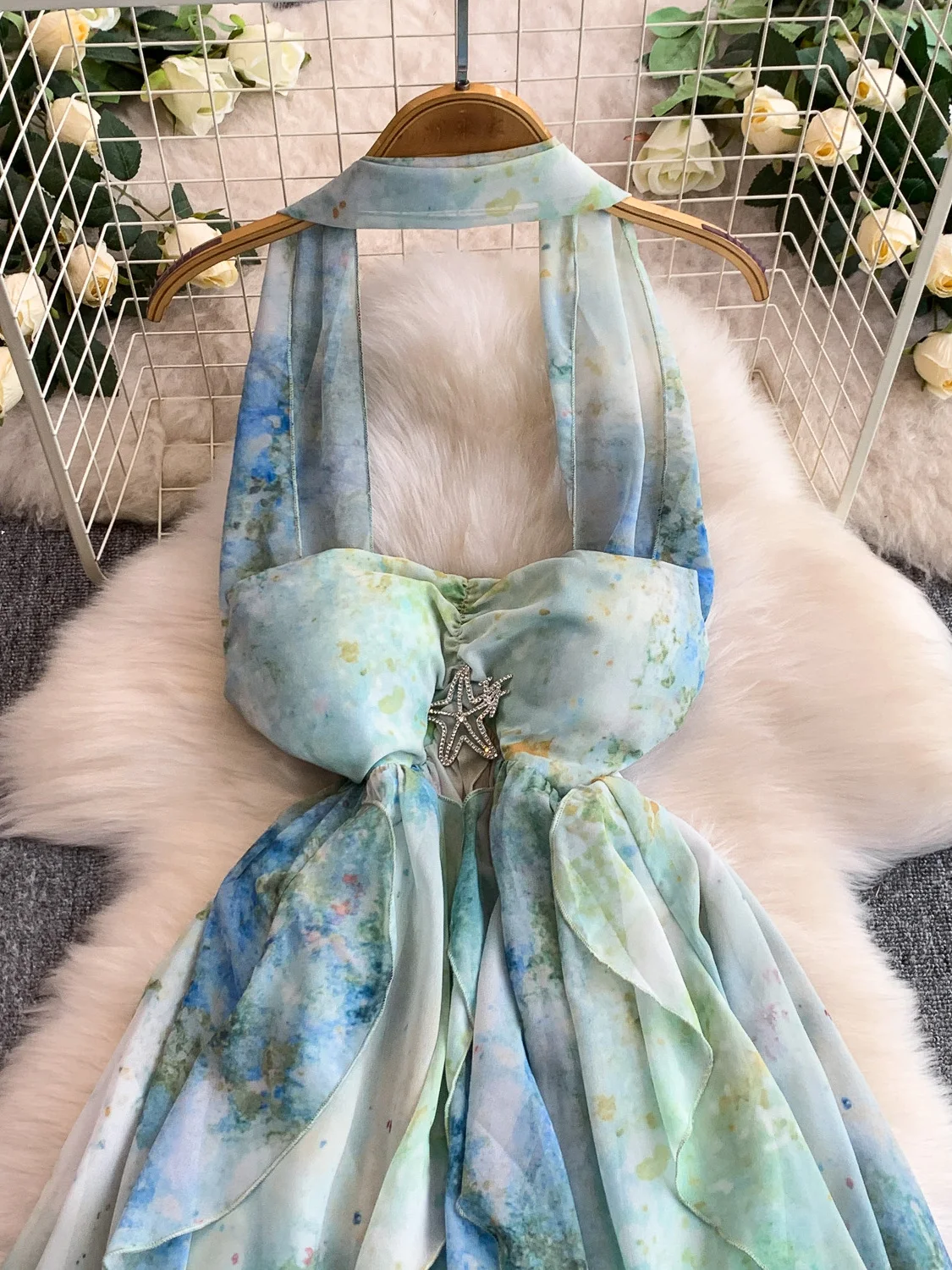 Sexy Bal Ne Hanging Long Dr Autunno da donna Bella scena fotografica Riduzione dell'età Gonna Gored con stampa floreale Dr