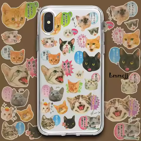Lmmcjj Sticker Cats Phone Case For Samsung A13 A14 A22 A23 A33 A53 A54 Galaxy S21 FE S22 S23 Ultra Note 20 Silicone iPhone Cover