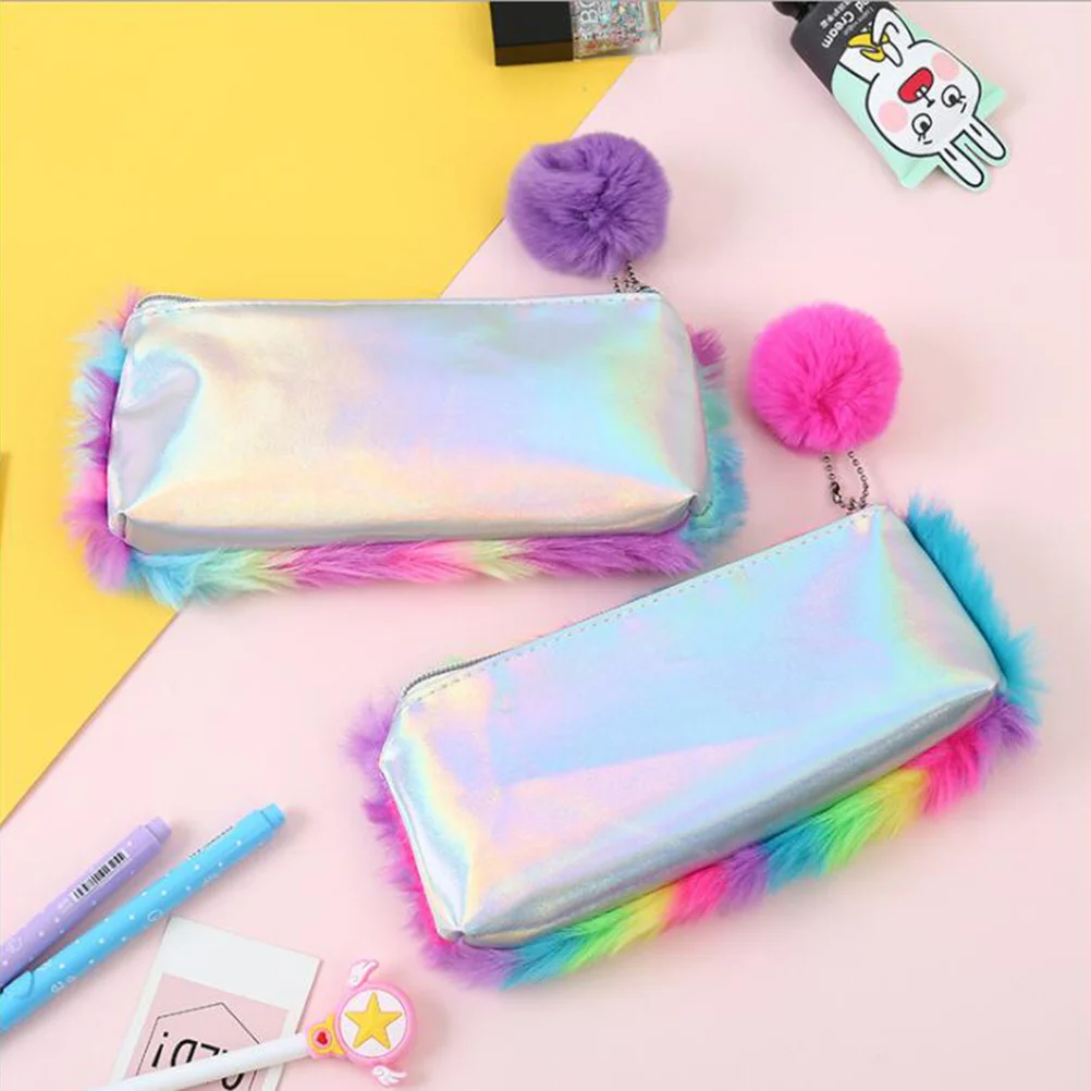 

Rainbow Color Pencil Bag Water Resistant Multicolor Makeup Case Stationery Organizer Pen Bags Pencil Case