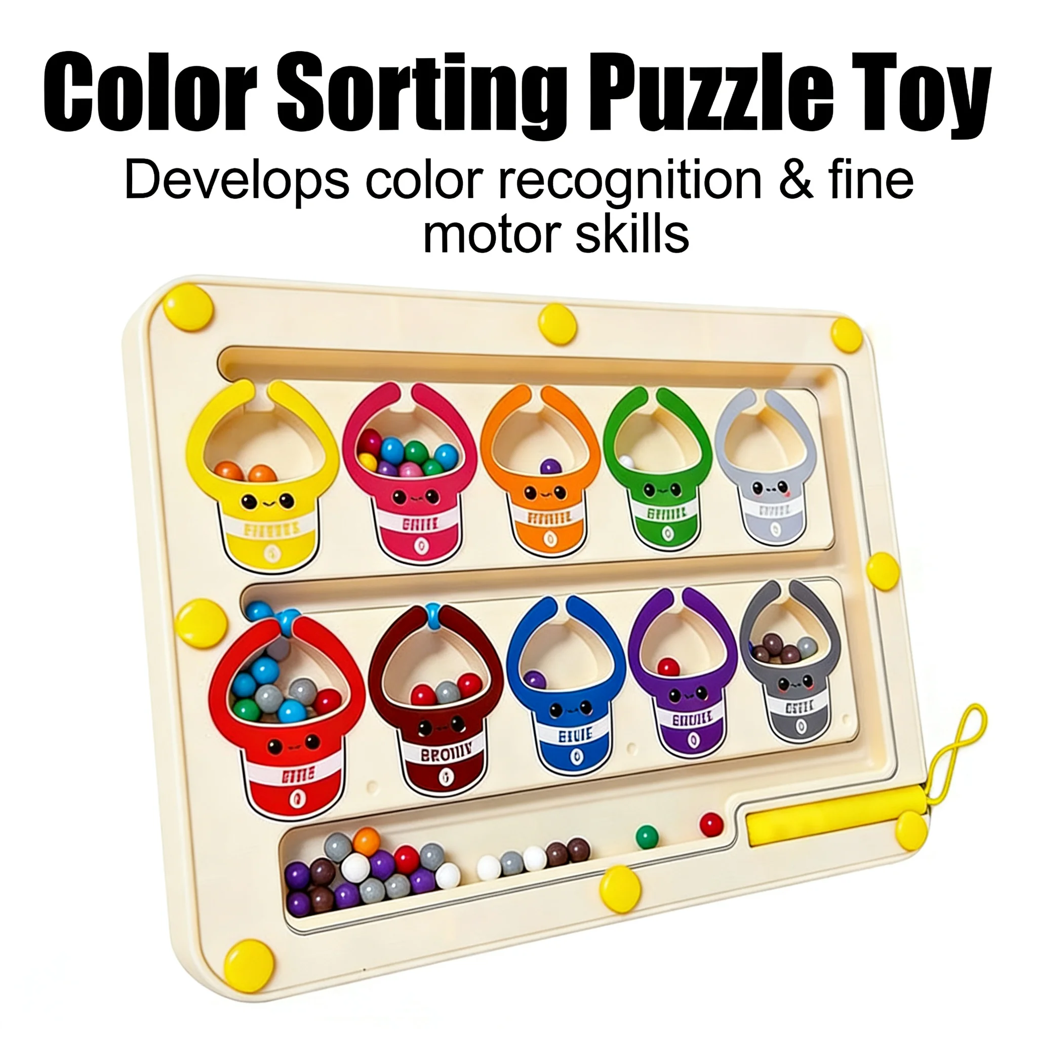 Montessori Magnetic Color Sorting Games Maze Board Pen Moving Bead Games Wooden Control Sensory Play Educational Toys for Kids
