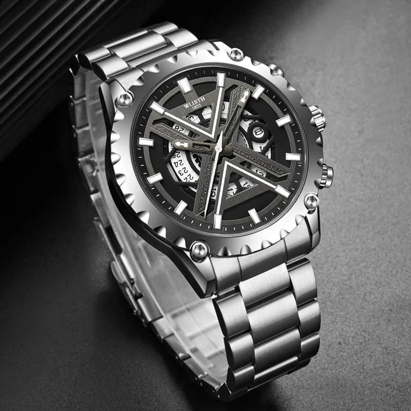 Reloj de cuarzo a la moda para hombre, marca superior de lujo, totalmente de acero, reloj deportivo resistente al agua para negocios, reloj Masculino + caja 2025 nuevo