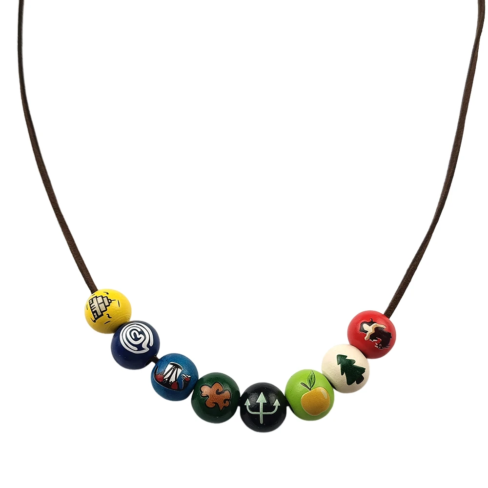 Game Outer Wilds Symbol Bead Necklace, Handmade Painted Wooden Beads Choker, Adjustable Wax Cord Cosplay Pendant Jewelry