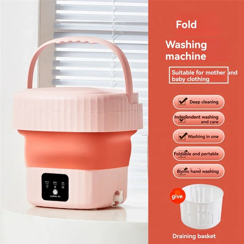 A26P Folding Washing Machine Small Washing Machine Underwear Washing Machine Orange US Plug