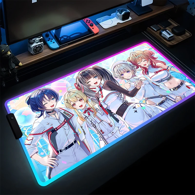 

RGB Mouse Pad Gamer Computer Notebook PC Hololive Anime Girl Mousepad LED Gaming Accessories Juufuutei Raden Keyboard Desk Mat