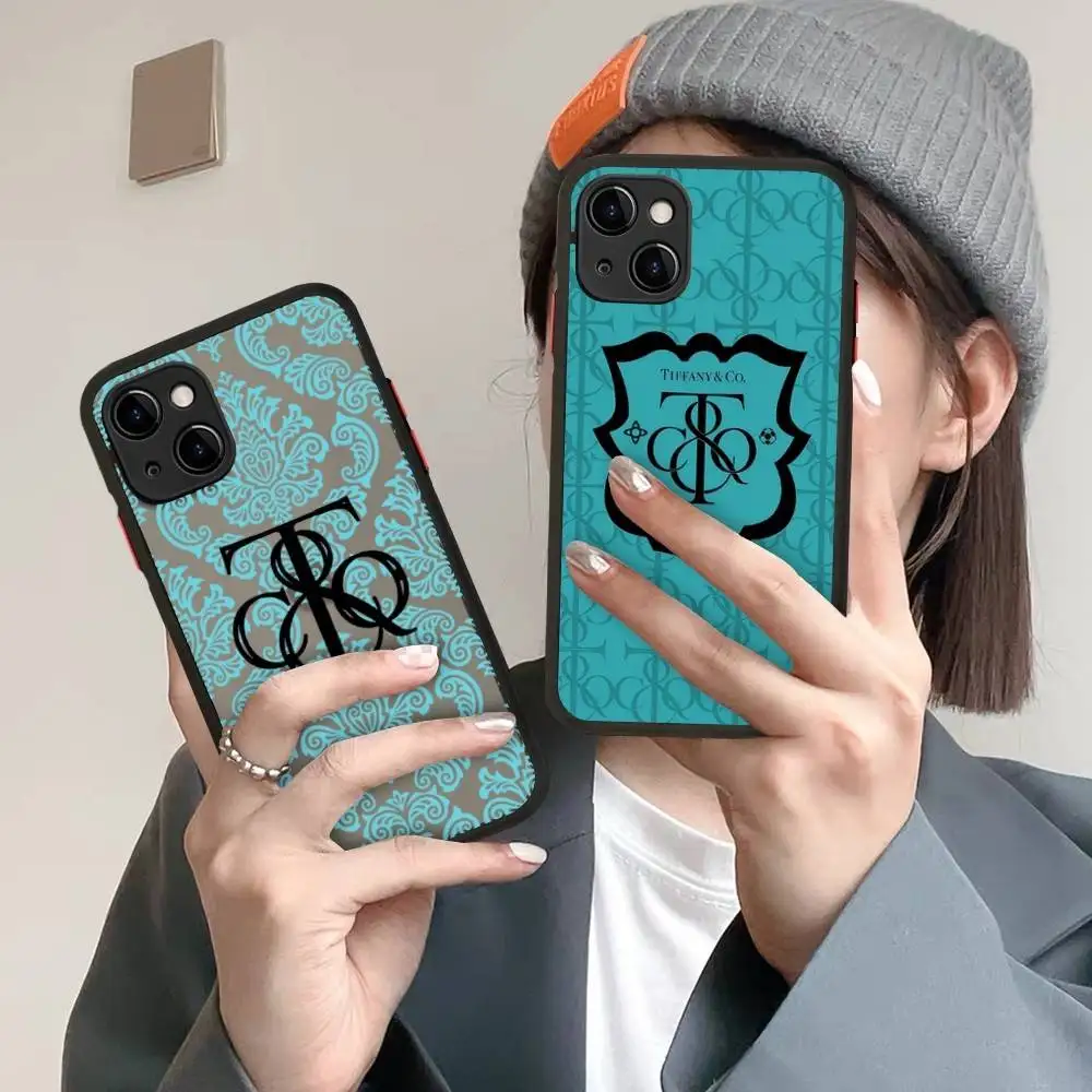 

Brand T-TiffanyS Phone Case for iPhone 16 15 14 11 12 13 Pro Max X XS Translucent Matte Cover