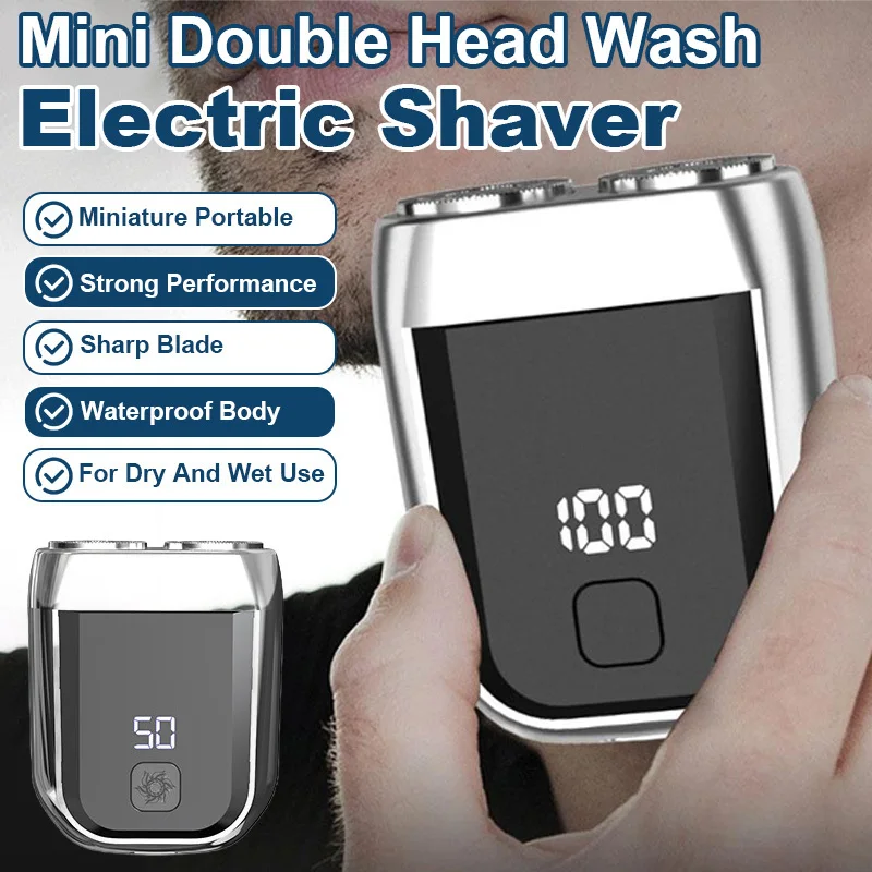 

Electric Shaver Rechargeable Dual Blade Mini Travel Washable For Men Waterproof Cordless Personal Grooming Tool