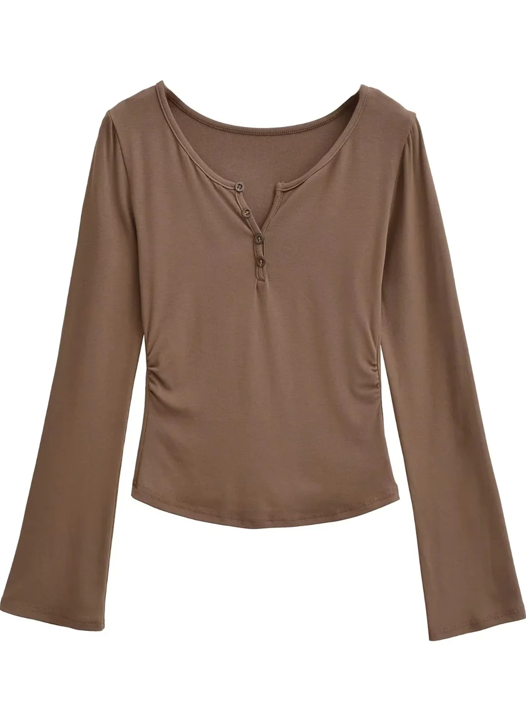 

Sexy Long Sve Bell Sve Base irt Women's Inner Wear Folded Waist Slim Fit T-irt ort Sle Cotton Blend Casual Top