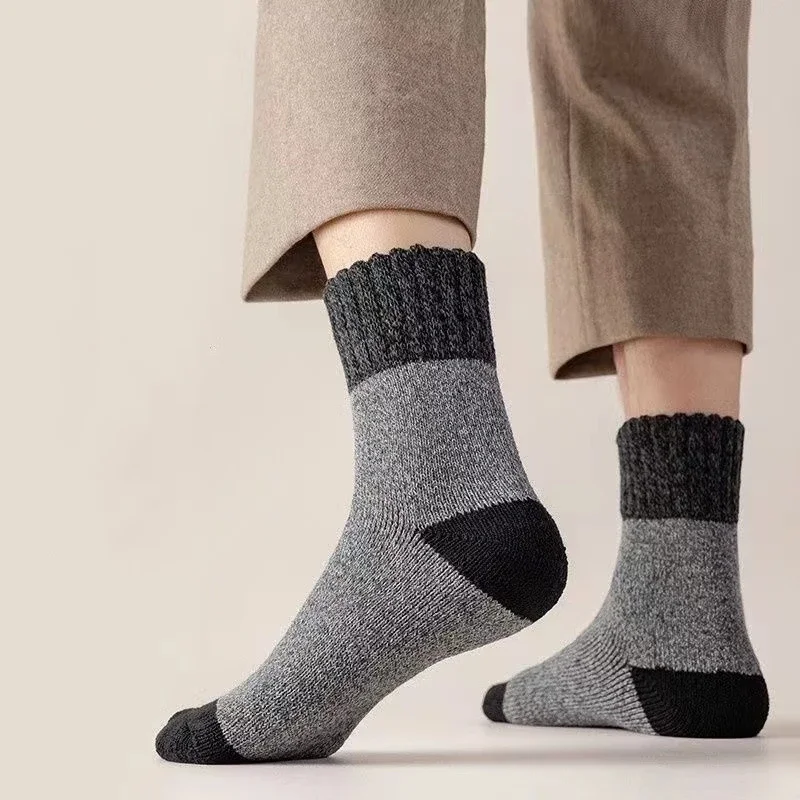 5Pairs/Lot Winter Warm Men\'s Woman Socks Super Thick Wool Solid Socks Merino Wool Keep Warm Cold Resistant Snow Socks EU38-46