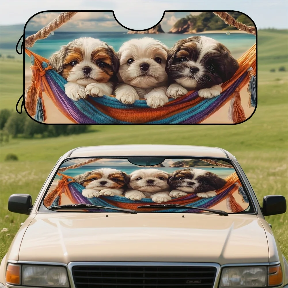 

1 шт., милый пляжный гамак ши-тцу с графическим рисунком, солнцезащитный козырек на лобовое стекло автомобиля, складной солнцезащитный козырек для внутреннего использования, идеально подходит для Highw