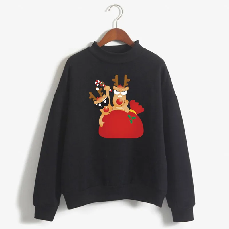 

New Lovely Deer Print Women Christmas Sweatshirt Korean O-neck Knitted Pullover Thick Autumn Winter Candy Color Lady Clothing