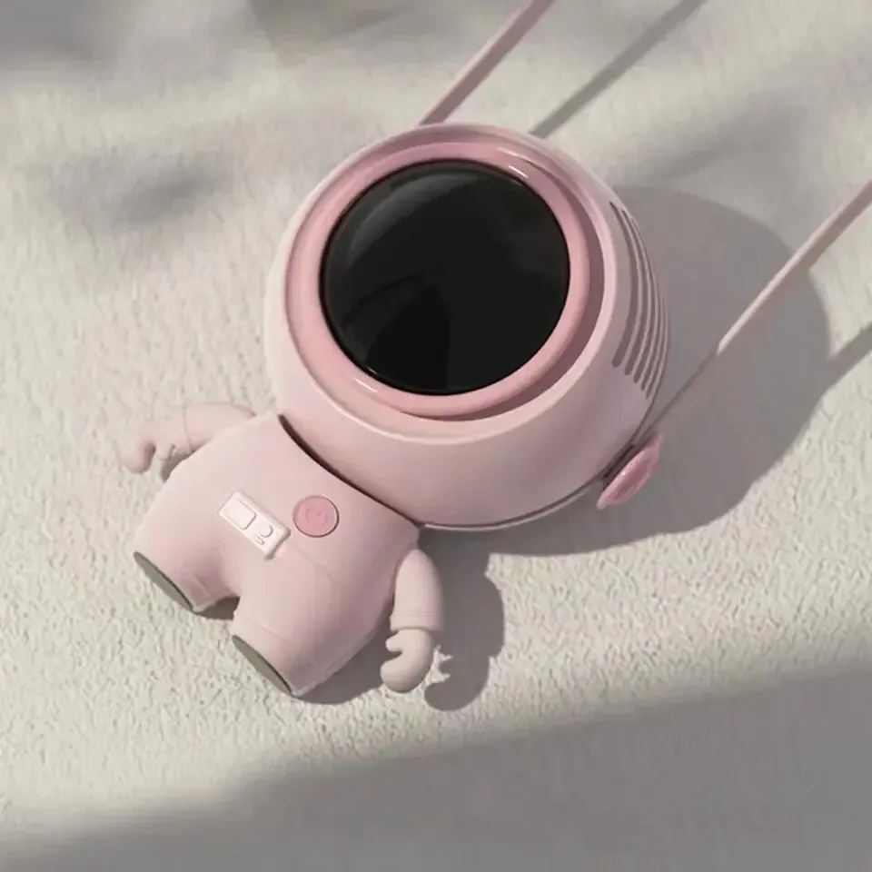 مروحة محمولة رائد فضاء هادئة صغيرة USB قابلة للشحن مروحة صغيرة الرقبة طالب عنبر مكتب مروحة خارجية العرض