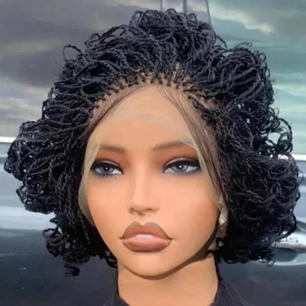 Micro twist braided wig.braiding bob lace wig for black women . full lace wig. lace front closure wig.