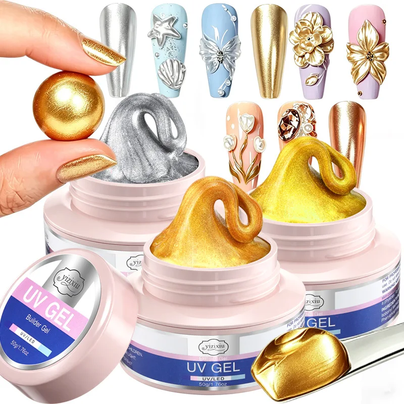 Retro Metallic Solid Gel 50g, Non-Sticky Chrome Powder Compatible, 3D Sculpting & Extension Gel