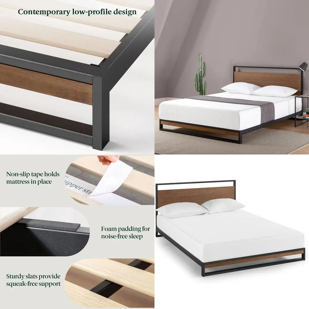 ZINUS Suzanne 37 Inch Metal and Wood Platorm Bed e / Solid Wood & nstruction / No Box Spring Needed / Wood Slat Support / Easy A