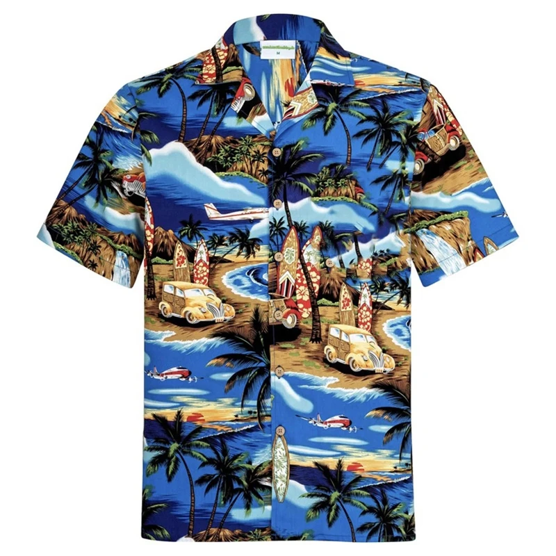 

Hawaiian Botanical Flower Print Men's and Women's Short Sleeve Lapel Seaside Button-Down Shirt Top Casual hawaiian Shirts