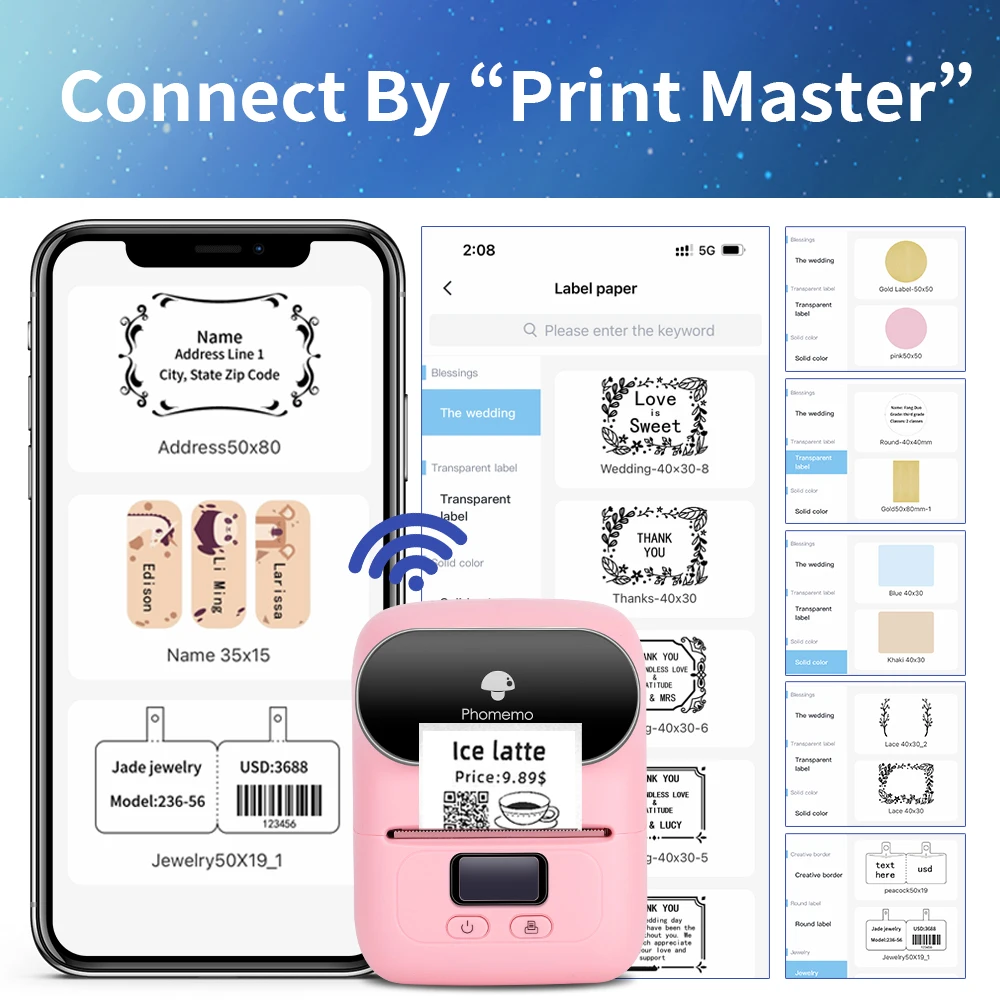 Phomemo M110 Small Label Maker Impresora Portable Wireless for Smart Phone Thermal Logo Sticker Printer Sticky Text Machine