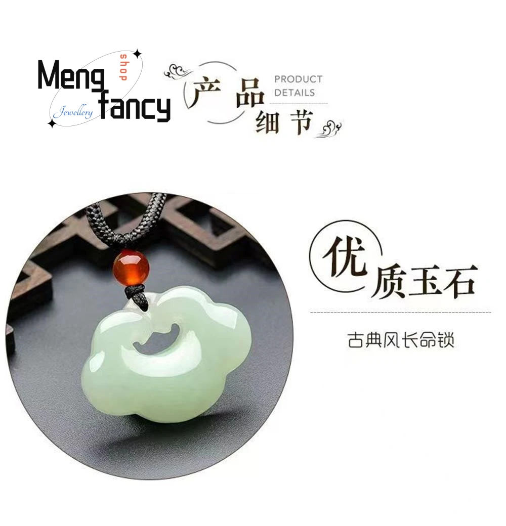 Natural Hetian Green Jade Peaceful Ruyi lock Pendant Exquisite Elegant Simple High-grade Fashion Jewelry Mascots Holiday Gifts