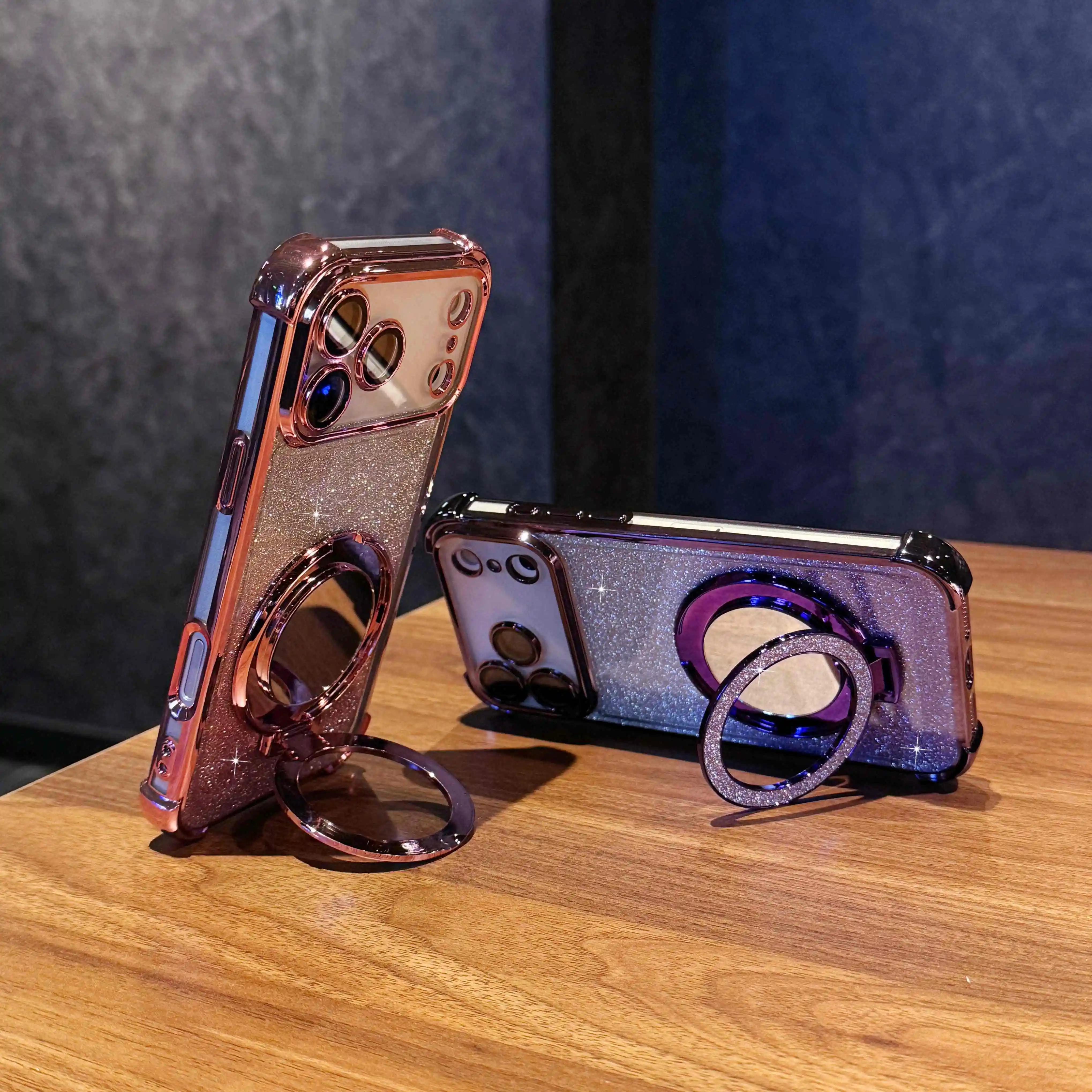 Mode Glitter Spiegel Case Magnetisch Voor iPhone 17 Air 16 15 14 13 12 11 17 Pro Max Plus Bling Schokbestendige Achterkant met Houder