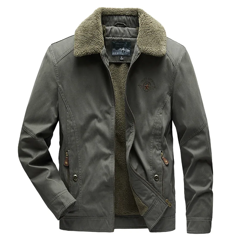 سترة شتوية للرجال مبطنة بالقطن ملابس عمل خارجية مبطنة بالصوف ملابس دافئة لمنتصف العمر وكبار السن عصرية