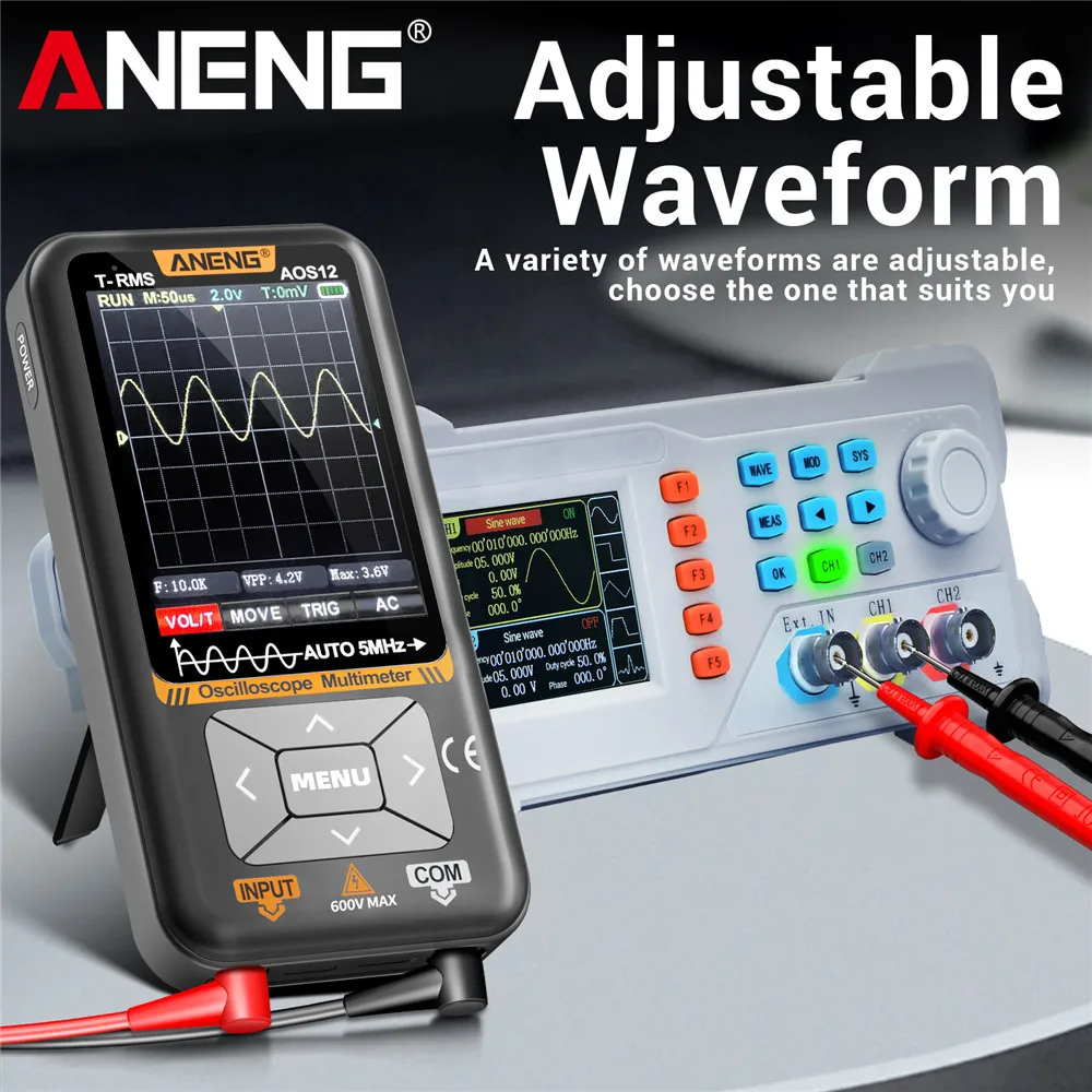 ANENG AOS12 มัลติมิเตอร์ 2-in-1 Oscilloscope 5MHZ 48MSa/s Sampling แบบพกพา Oscilloscope มัลติฟังก์ชั่นเครื่องทดสอบไฟฟ้าเครื่องมือ
