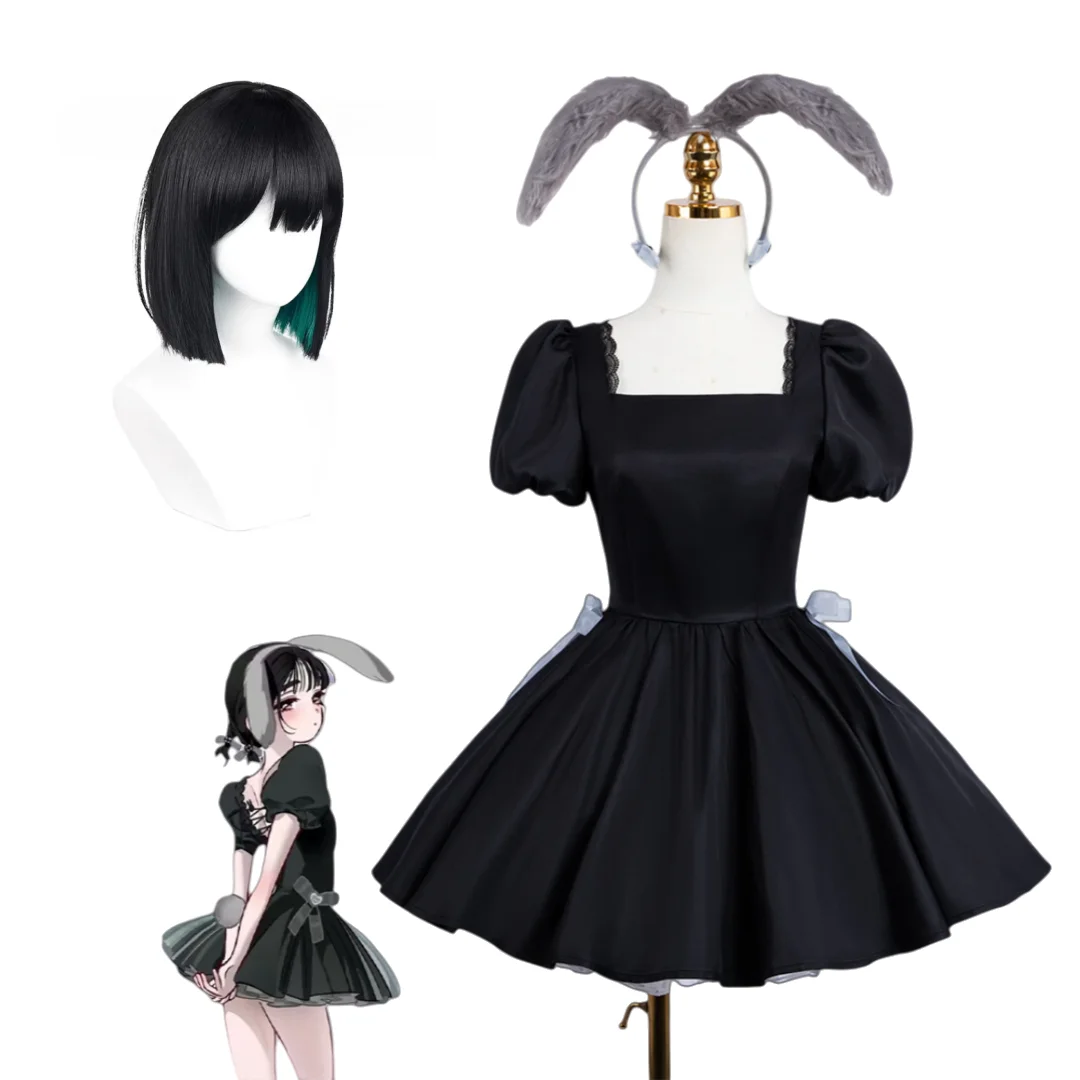 أنيمي الغريبة المرحلة سوا أرنب مقهى تأثيري الأسود زي فستان الأميرة شعر مستعار #1