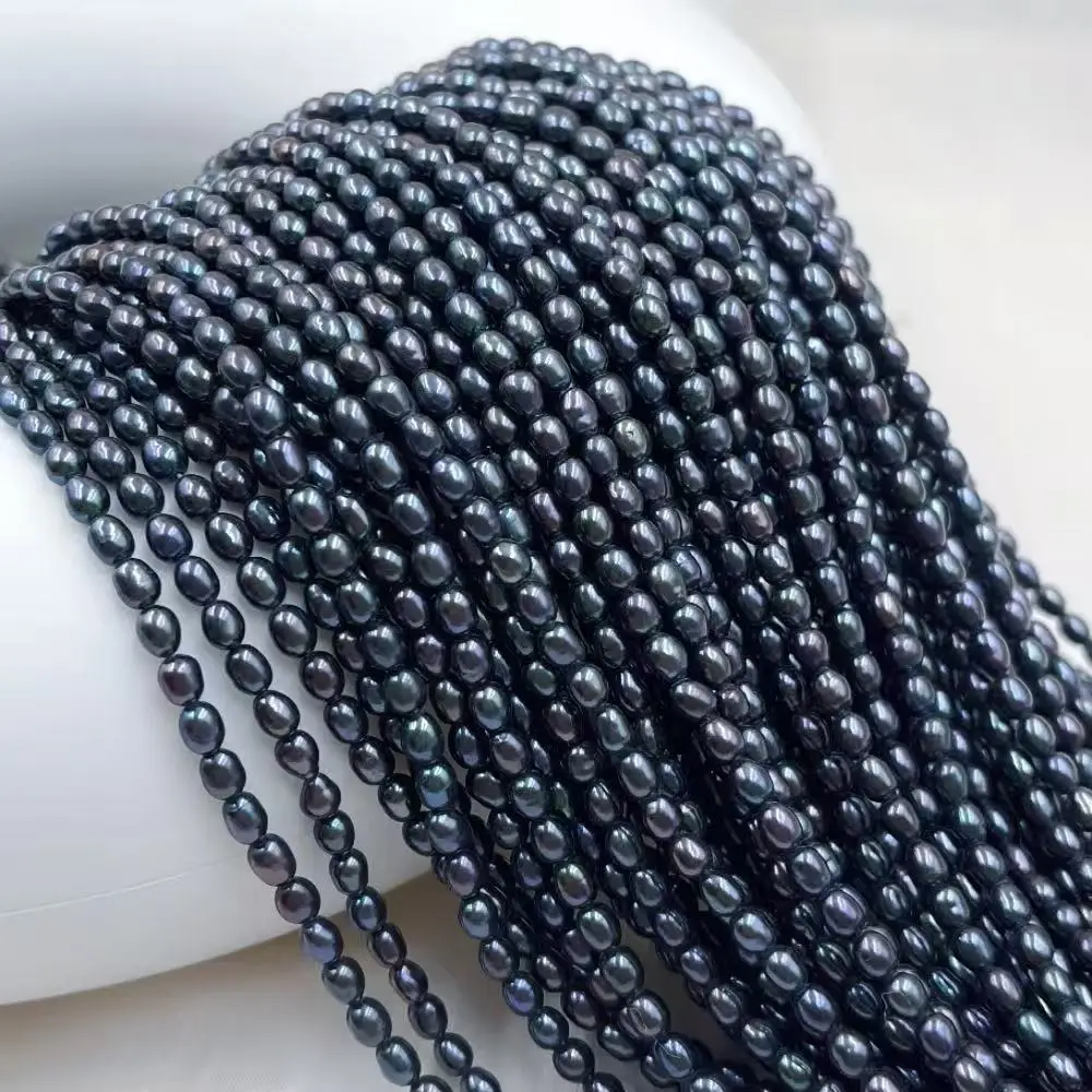 3X4mm Black Very Small New Summer Evening Party Jewelry Making Genuine Natural Freshwater Pearl Seed Beads 15