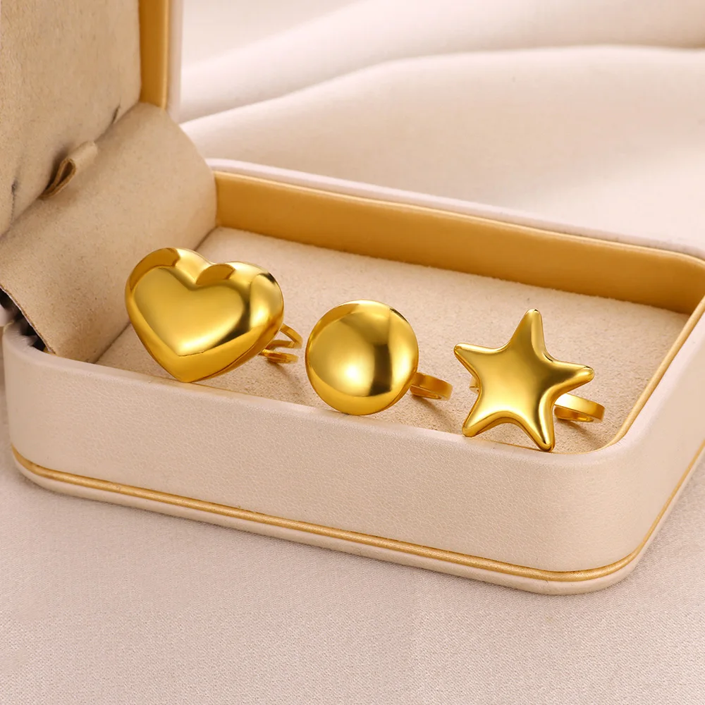 Fashion Star Heart Open Ring For Women Gold Color Stainless Steel Geometric Ring Bohemian Jewelry Gift