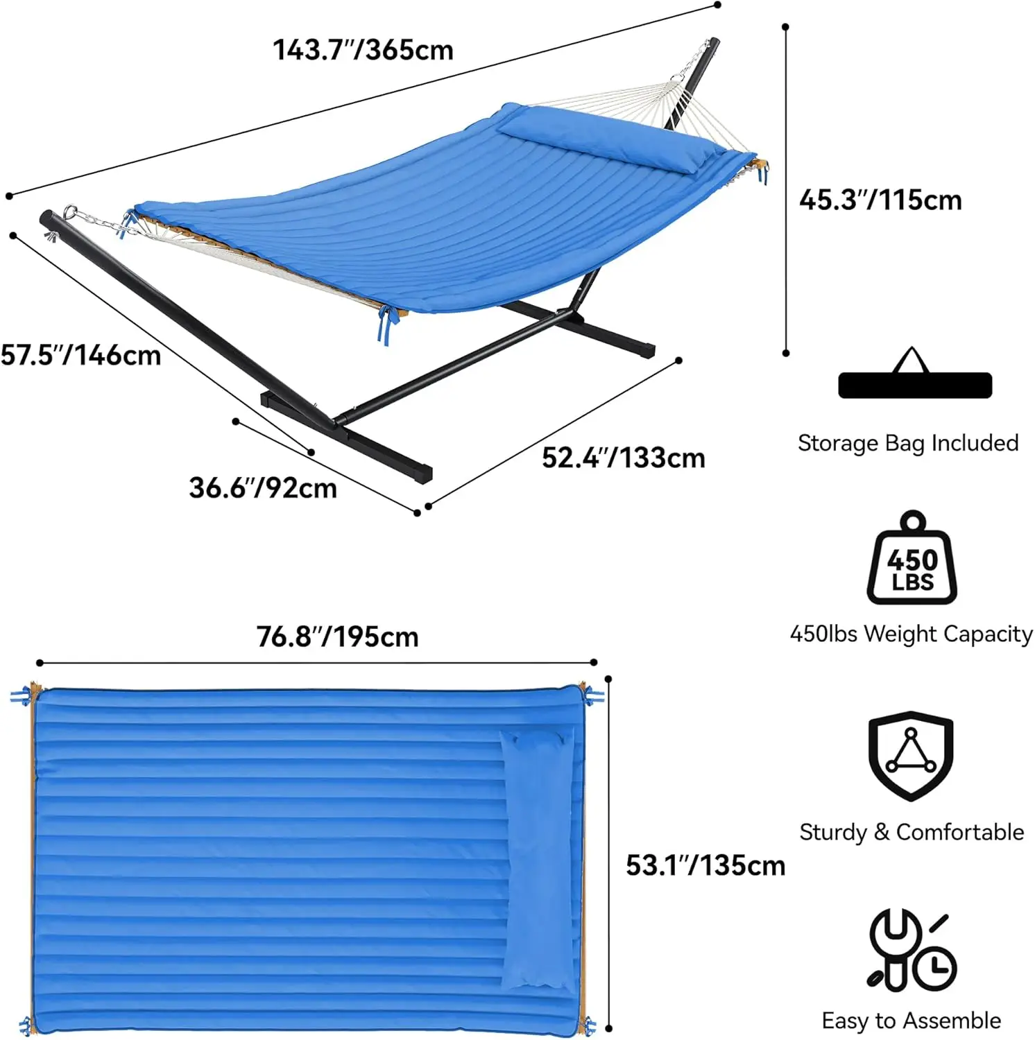 Hammock with Stand Included Hammock Heavy Duty Hammocks 12FT Waterproof Portable Hammock with Pillow Storage Bags 450lbs