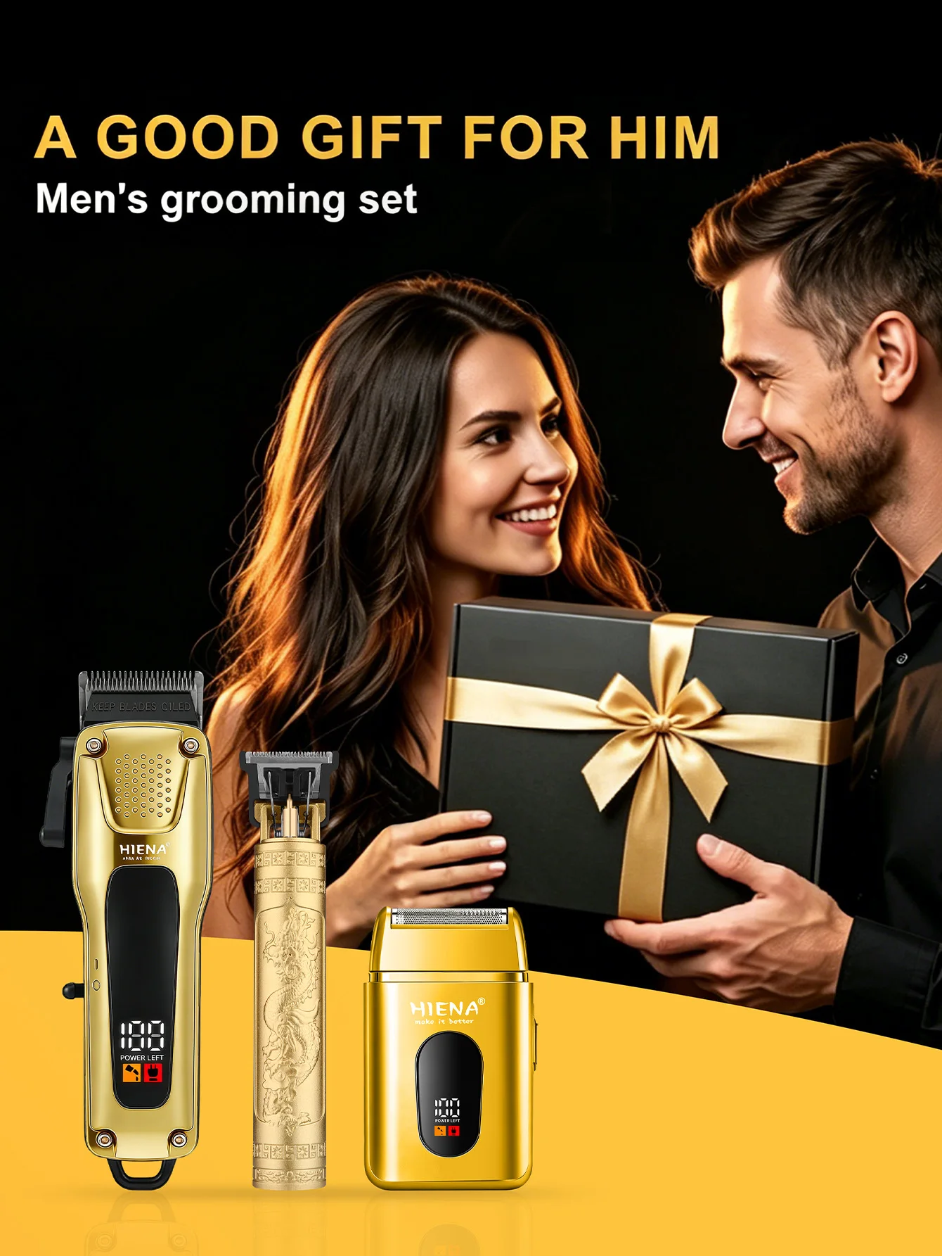 3in1 Haircut Machine Professional Electric Gold Hair Clippers Set Barber Usb Fast Charging Hair