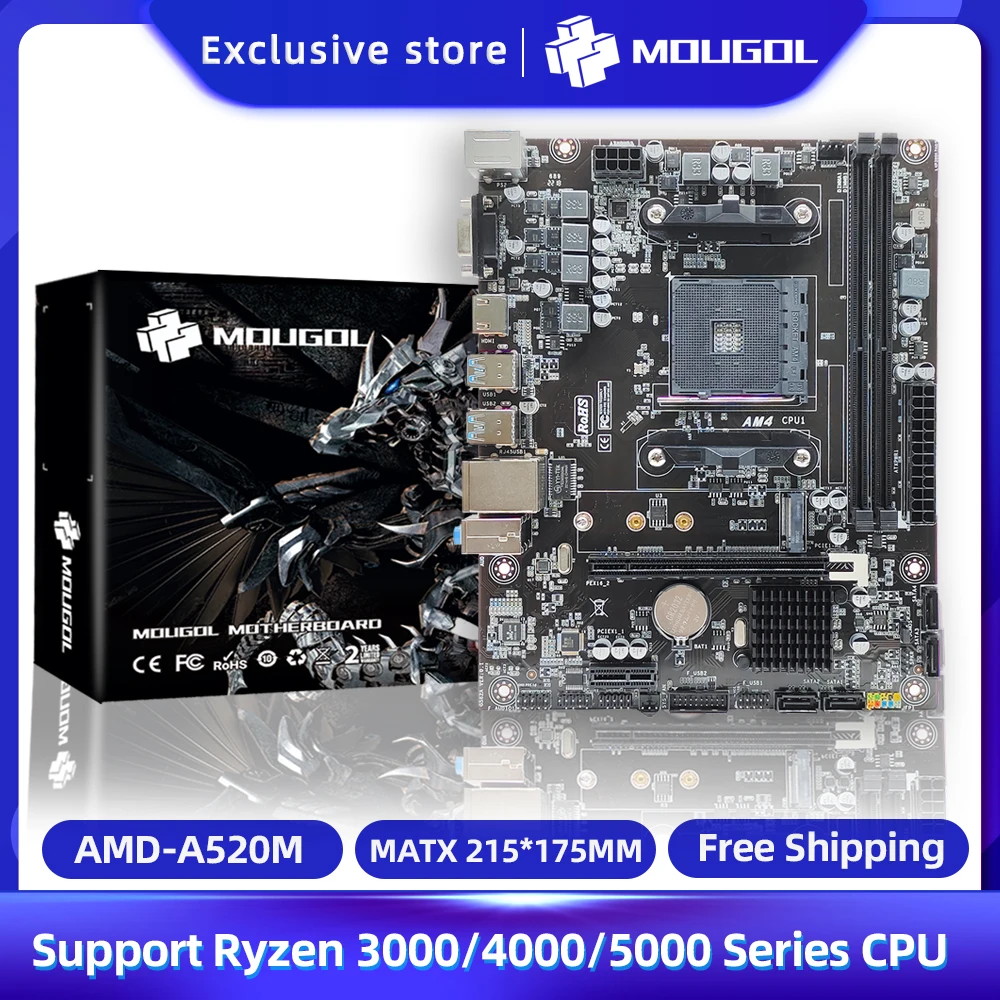 MOUGOL A520M Micro ATX AMD A520 DDR4 M.2 USB3.2 STAT 3.0 Best support Ryzen ( 5500 5600 5600G)desktop CPU Socket AM4 Motherboard