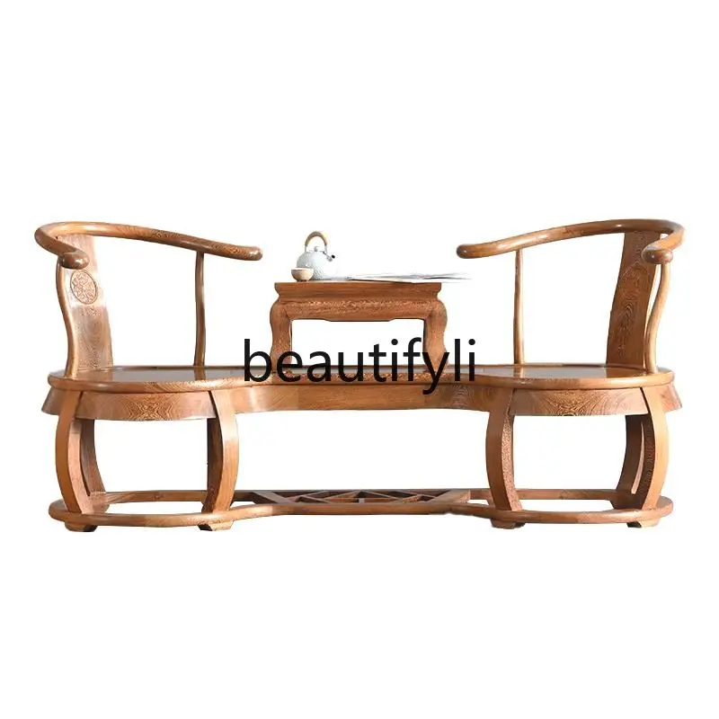 

Solid wood chicken wing wood lover chair new Chinese casual antique armchair tea table chair combination