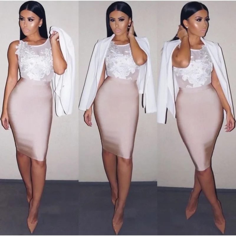 

Multicolor Fashion Versatile Bandage Knee-Length Skirt Four Seasons Style