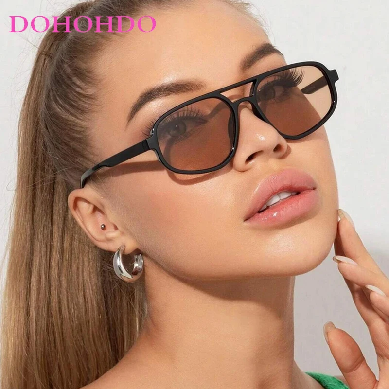 

Luxury Brand Design Vintage Sunglasses For Women Men Thick Frame Double Bridges Eyewear Female Fashion Pilot Sun Glasses UV400