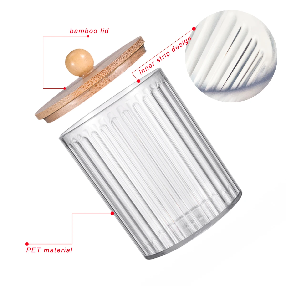 2pcs Qtip Holder Cotton Round Cotton Swabs Makeup Round Pads Dispenser Bathroom Vanrity Apothecary Jard with Lid and Bamboo Tray