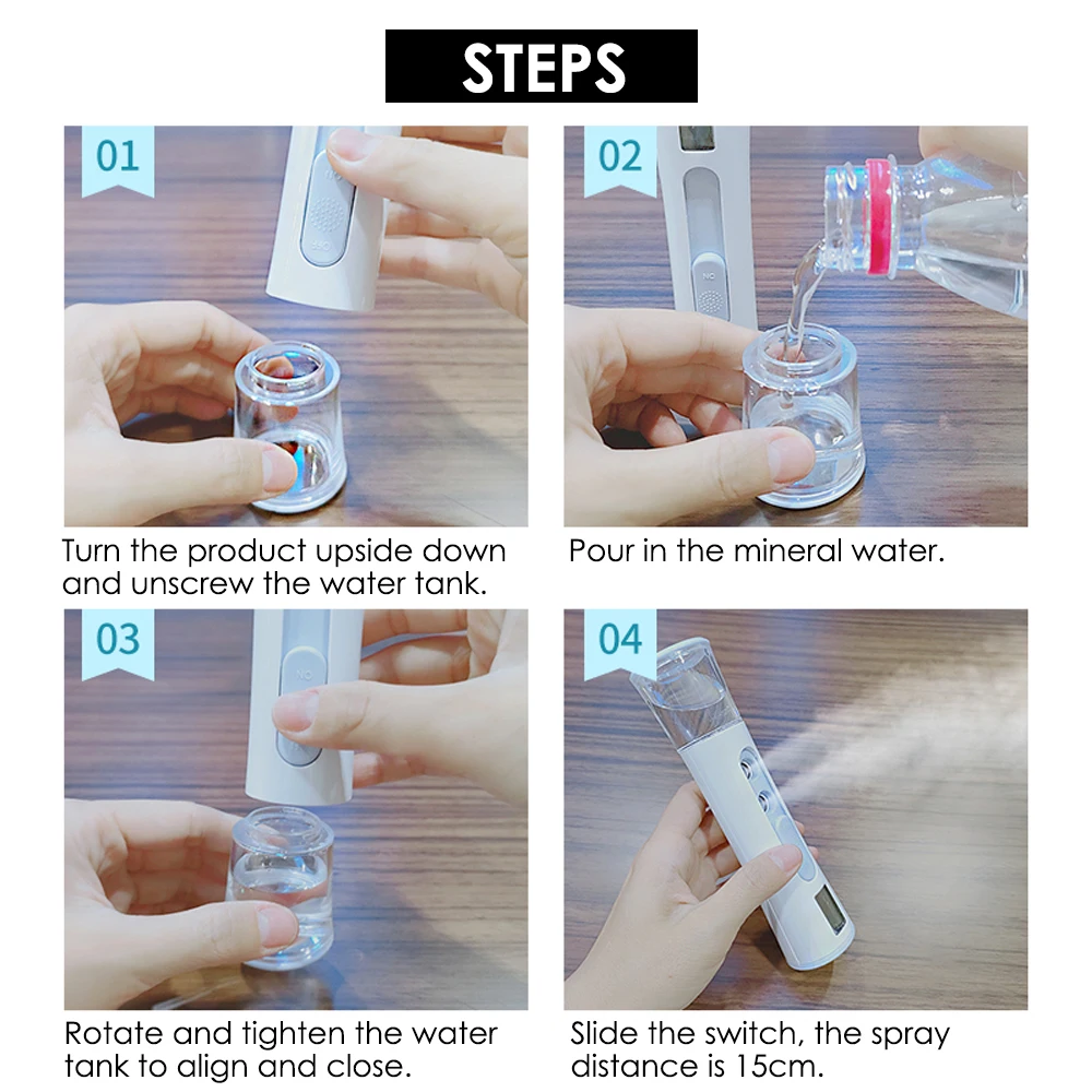 Handheld Face Spray Portable Nano Mister Sprayer Facial Moisturizing Mist Bottle Hydrating Humidifier Skin Care Moisture Tester