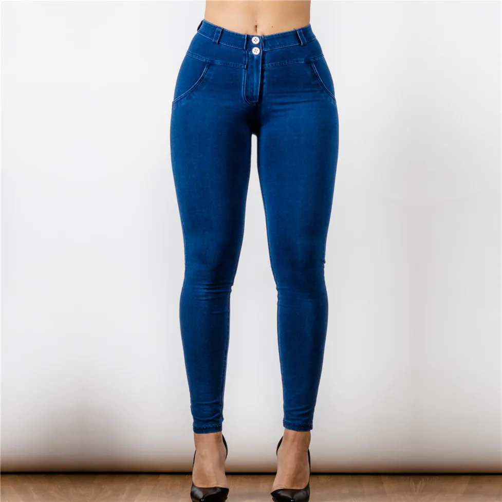 Imagem -03 - Shascullfites Butt Lift Jeans Super Skinny Quatro Maneiras Esticáveis Branqueados Jeans Azul para Mulheres Streetwear