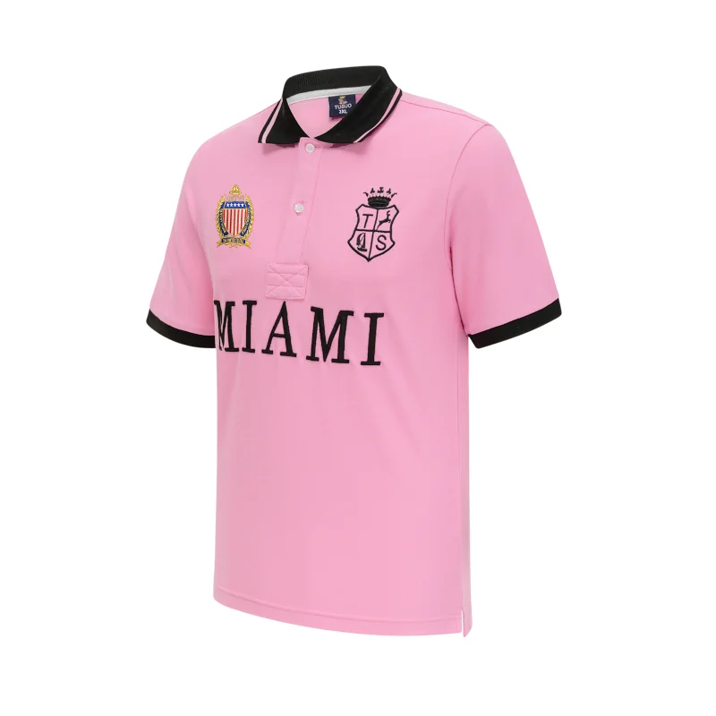 

TS PINK MIAMI Men's Polo Shirt 100% Cotton Short Sleeved Solid Color Turn down Collar Two Buttons Tee Shirts for Man Clothing